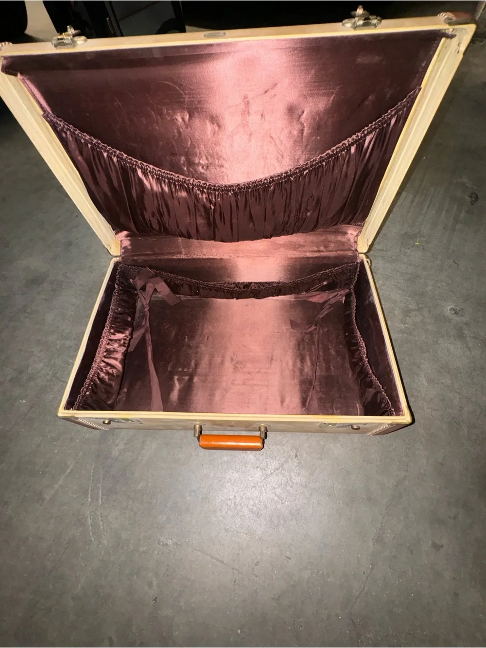 Vintage Goldpak Hard Suitcase in Tan and Brown Leather Accents